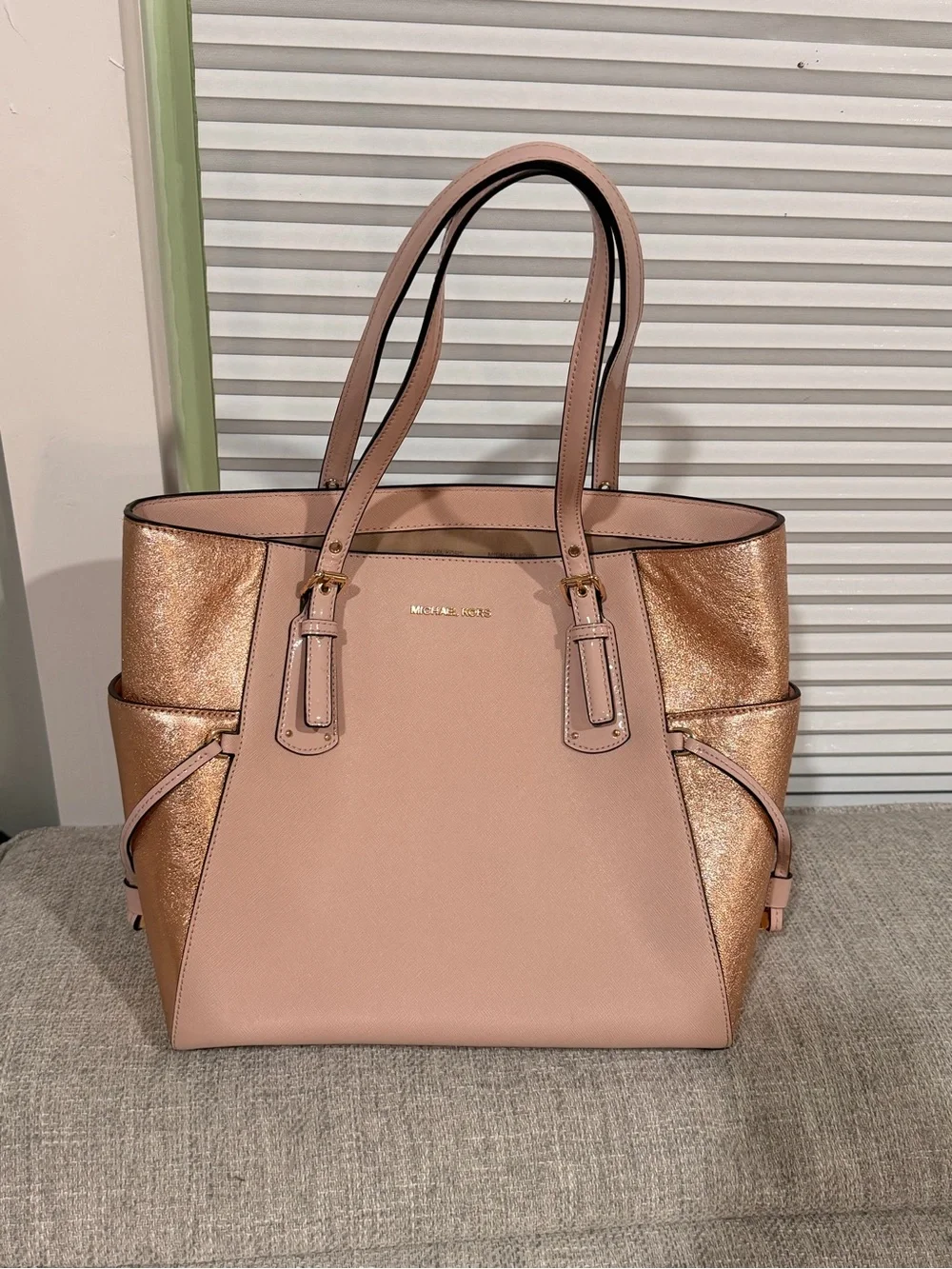 Michael Kors Blush Pink and Rose Gold Tote with Matching Wallet